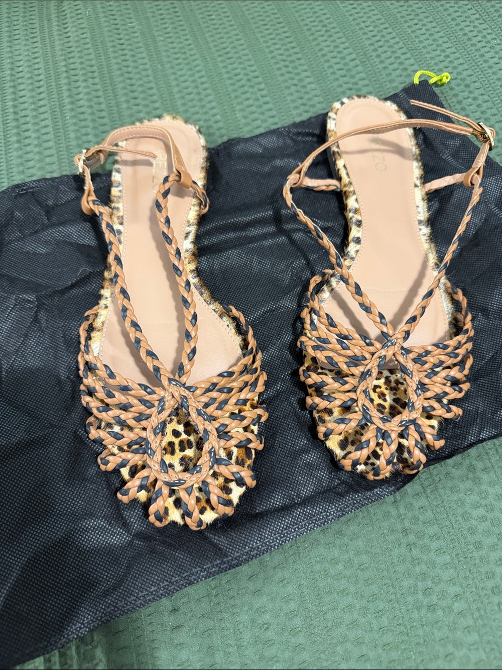 Braided Leopard-Accent Slingback Flats - Brown